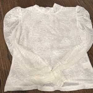 Sheer White Lace Puff-Sleeve Blouse - Classic Feminine Top